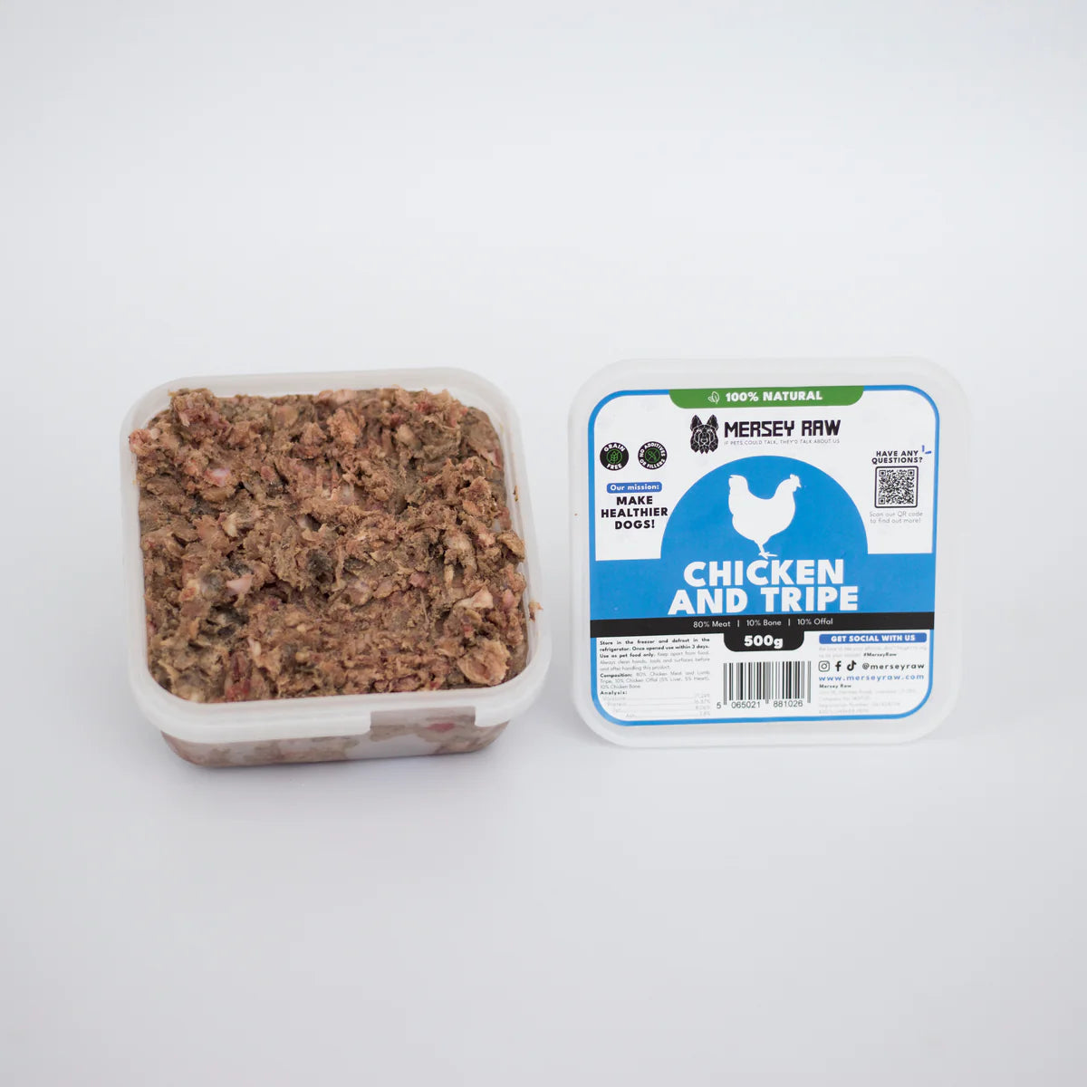 Mersey Raw Chicken & Tripe 80-10-10 500g