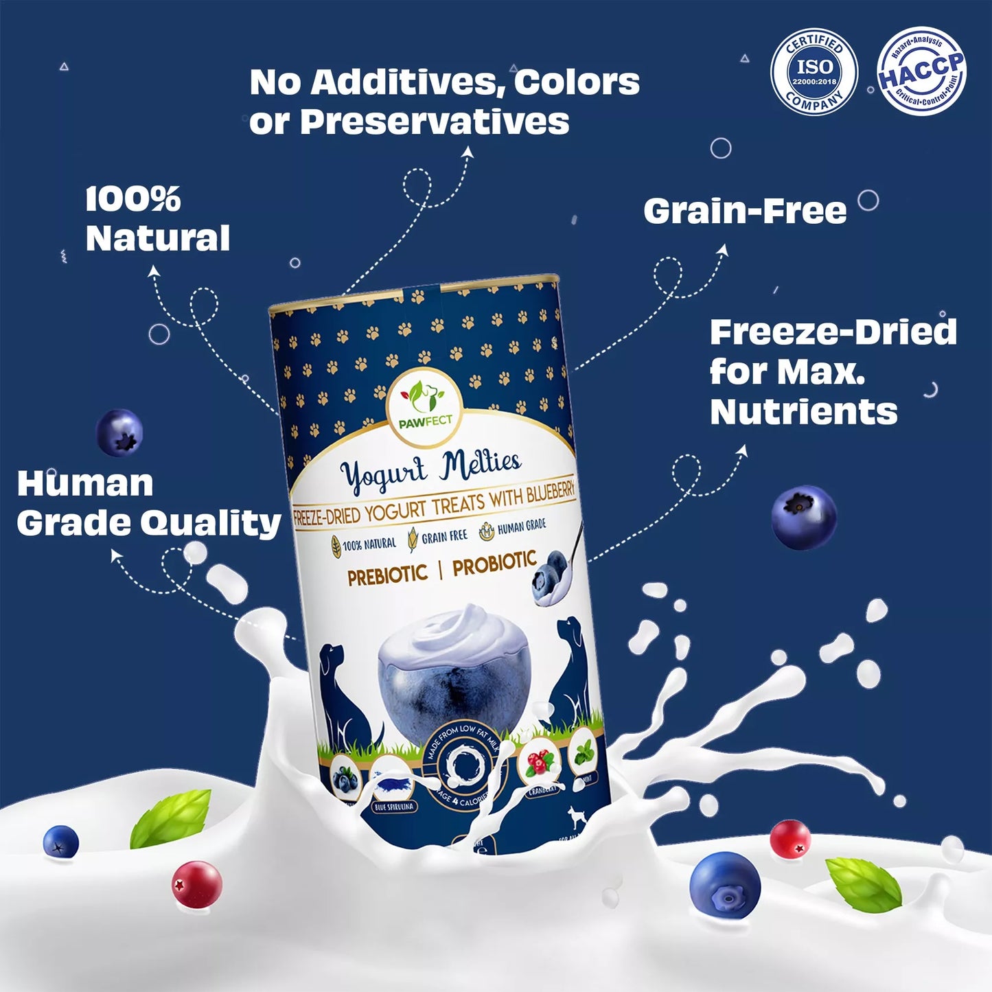Pawfect Yoghurt Melties Prebiotic and Probiotic treats- Blueberry