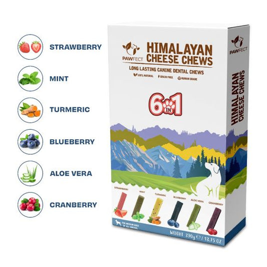 Pawfect Medium Himalayan Cheese Chew | Variety Pack of 6 | Strawberry, Blueberry, Cranberry, Aloe, Turmeric, Mint |Grain-free