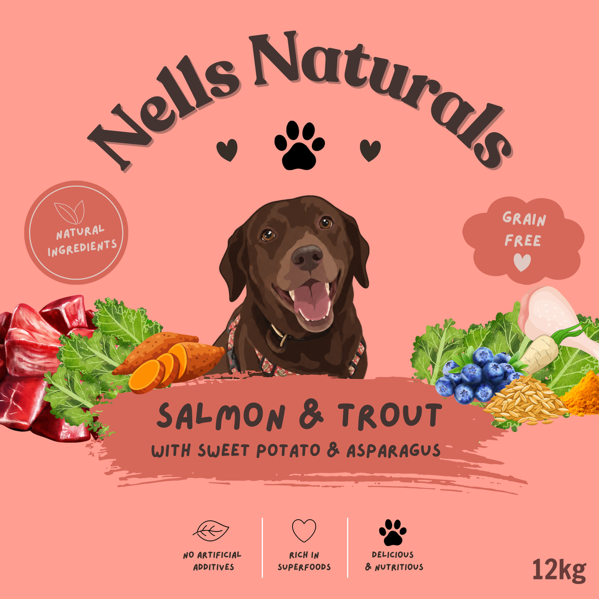 Nell's Naturals Dry Food- Salmon, Trout & Sweet Potato with Asparagus