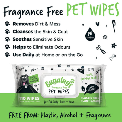 Bugalugs Fragrance Free Dog Wipes 110