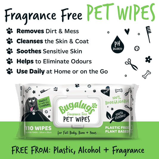 Bugalugs Fragrance Free Dog Wipes 110