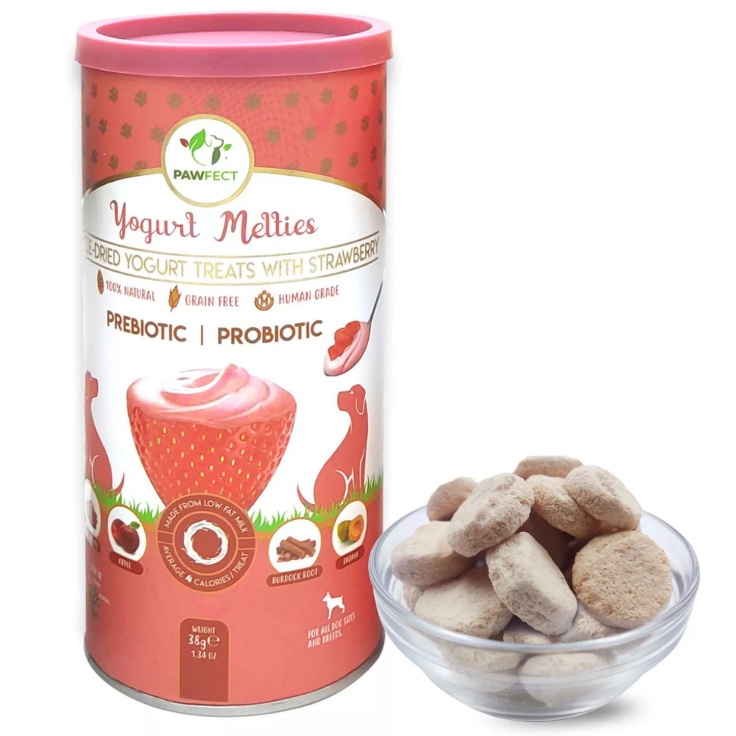 Pawfect Yoghurt Melties Prebiotic and Probiotic treats- Strawberry